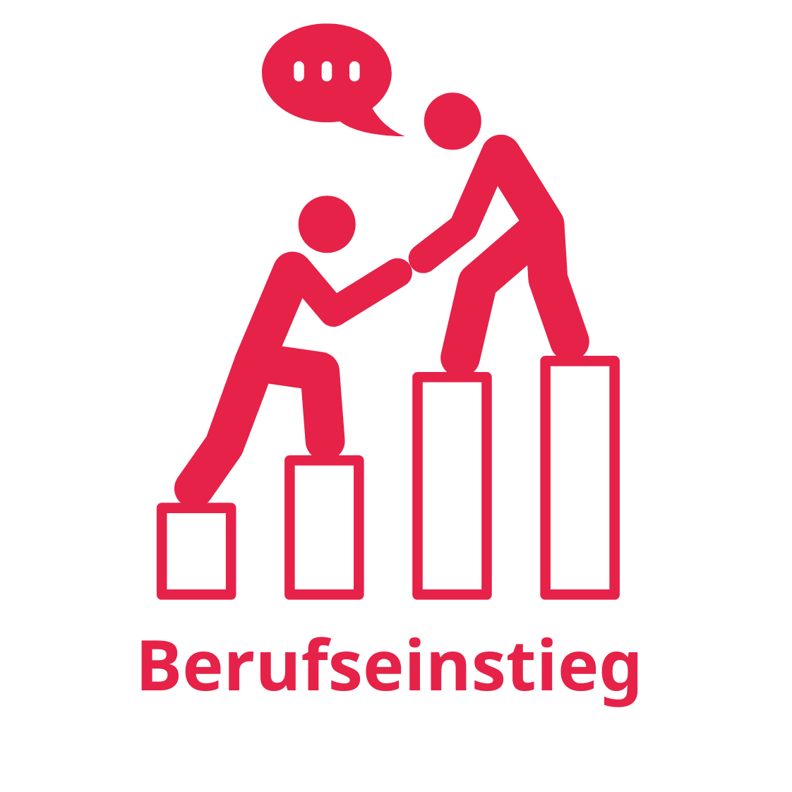 Symbol Icon für Berufseinstieg: Eine Figur reicht einer anderen die Hand, um hochzusteigen