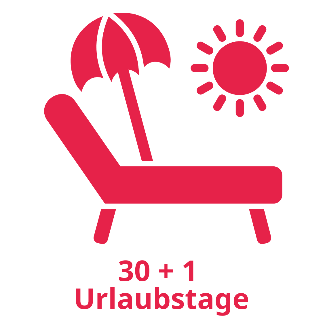 Symbol Icon Urlaubstage: Eine Liege mit Sonnenschirm und Sonne