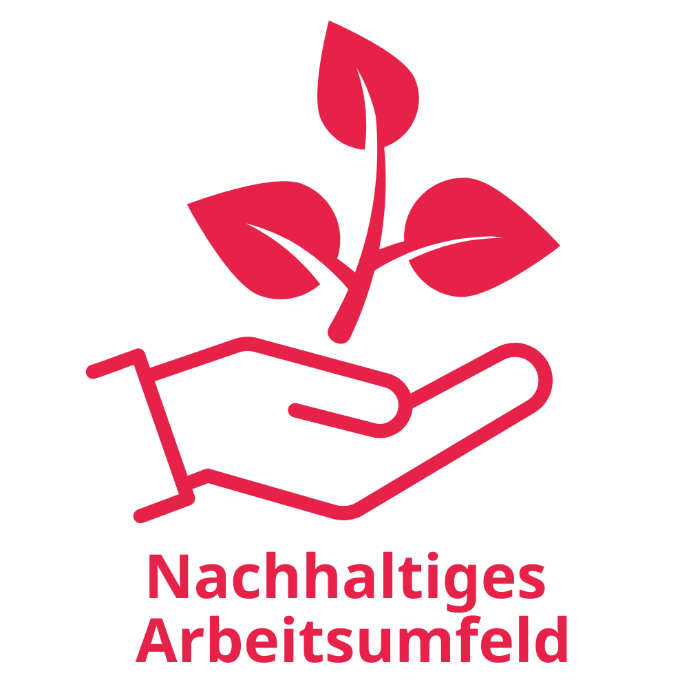 Symbol Icon Nachhaltiges Arbeitsumfeld: Eine Hand hält eine Pflanze